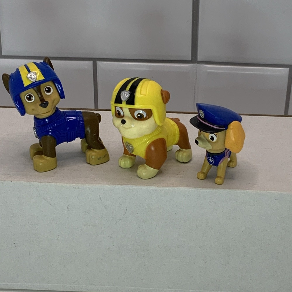 Paw Patrol Figurines Toys Cake Topper Chase Rubble Sky Lot Of 3